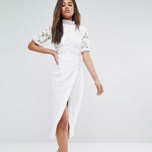 ASOS True Decadence Tall Premium Lace Top Wrap Front Midi Dress